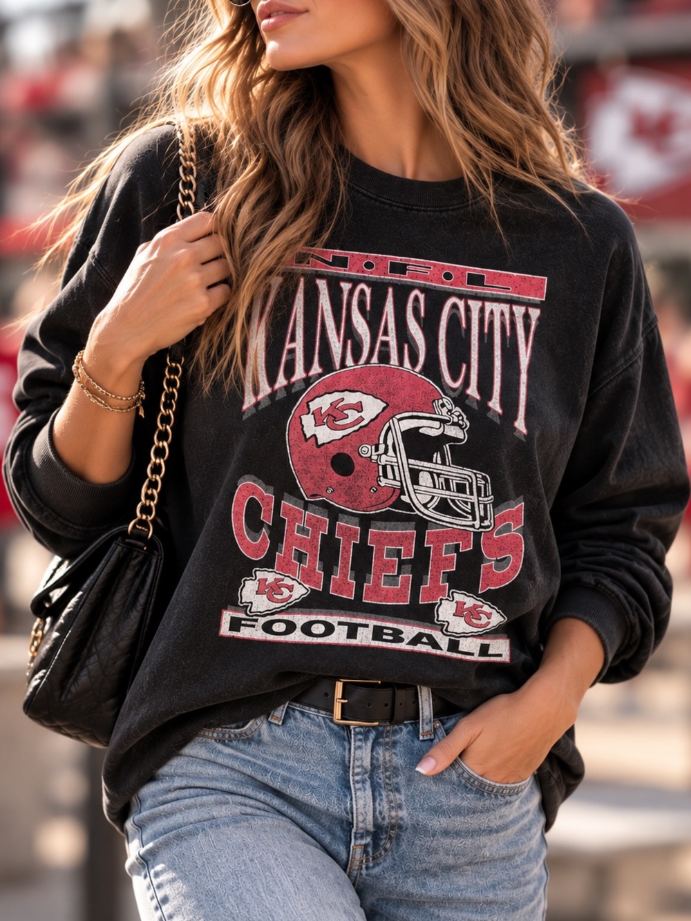 Kansas City Chiefs Black Graphic Crewneck Sweatshirt Large